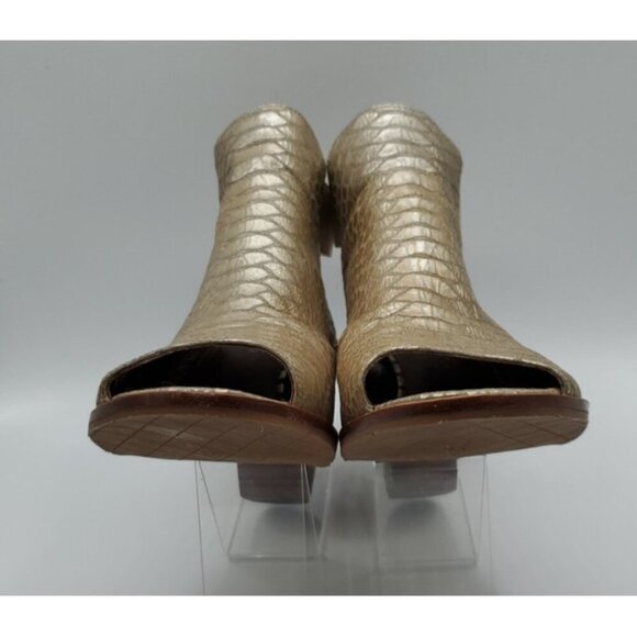 Donald PLINER Khloe Gold Leather Platino Snake Print Peep Toe Shoe Bootie Size 9 - Picture 11 of 14